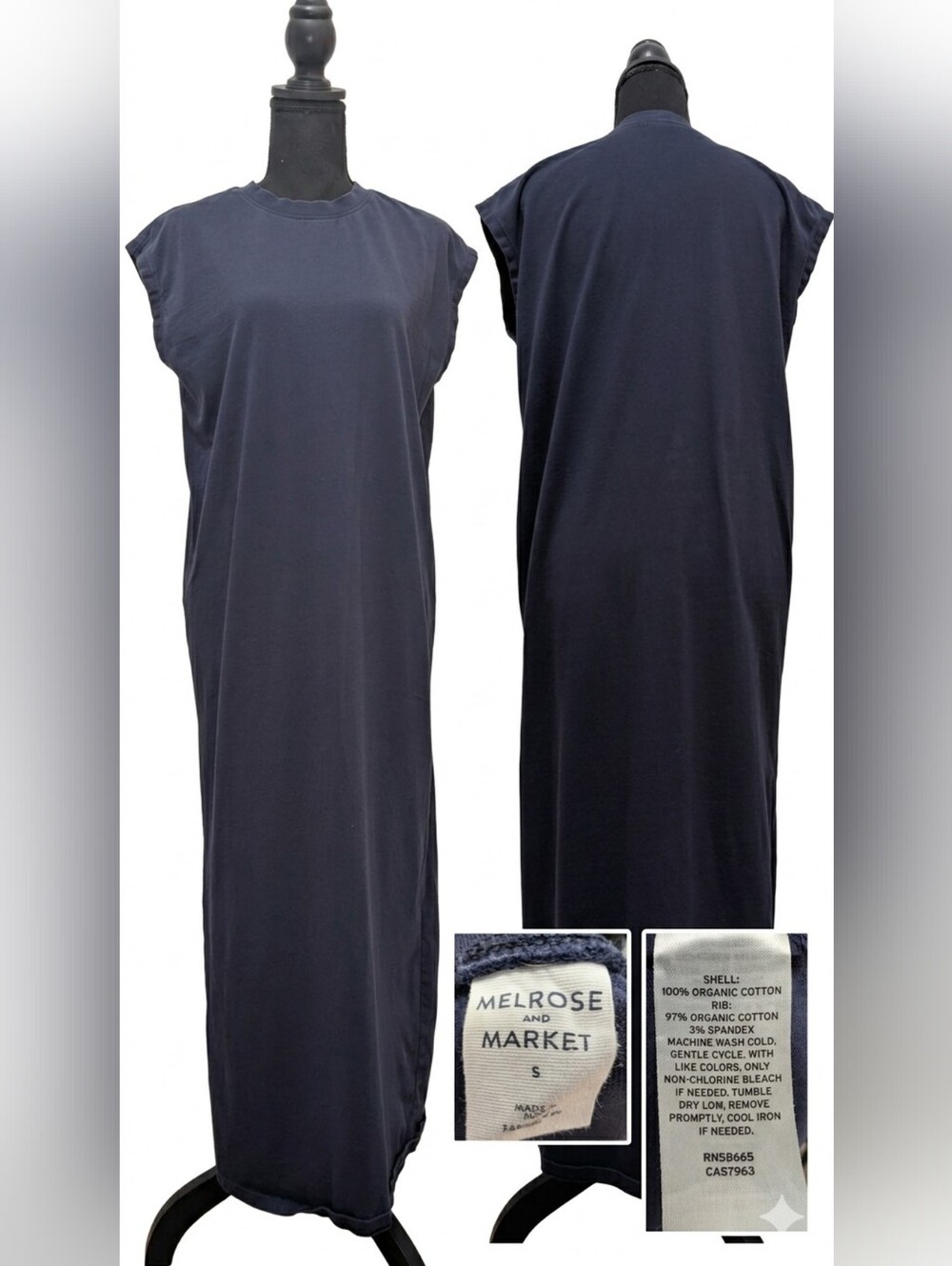 Melrose and Market Navy Blue 100% Organic Cotton Muscle Tee Midi Dress S
